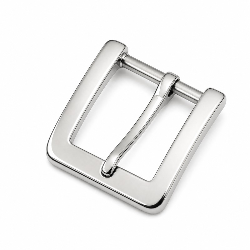 Polished stainless steel pin buckle for luxury belts and straps