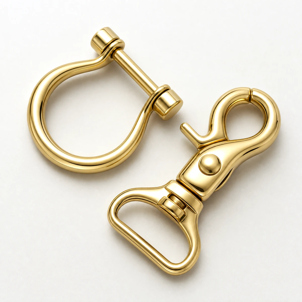 Solid brass horseshoe D-ring and swivel snap hook for luxury bags